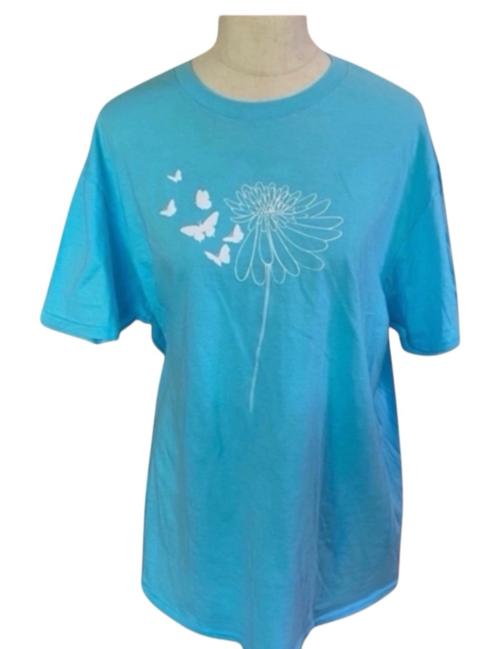 🌺🙂🌺 Ladies IPG Aqua T-Shirt with Butterfly and Flower Print New - Picture 3 of 3
